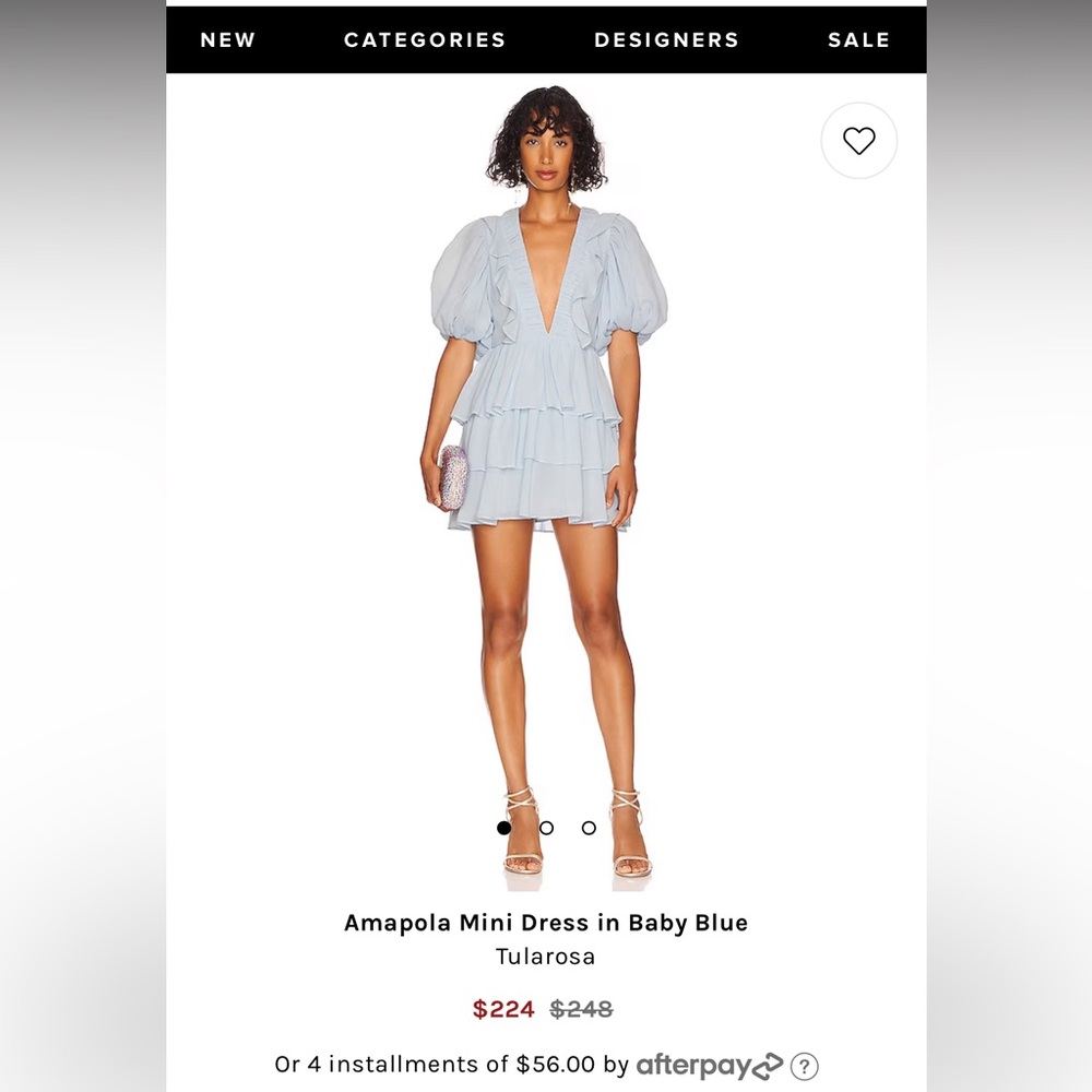 Tularosa Amapola Deep V-Neck Mini Dress in Baby Blue Size Large $248